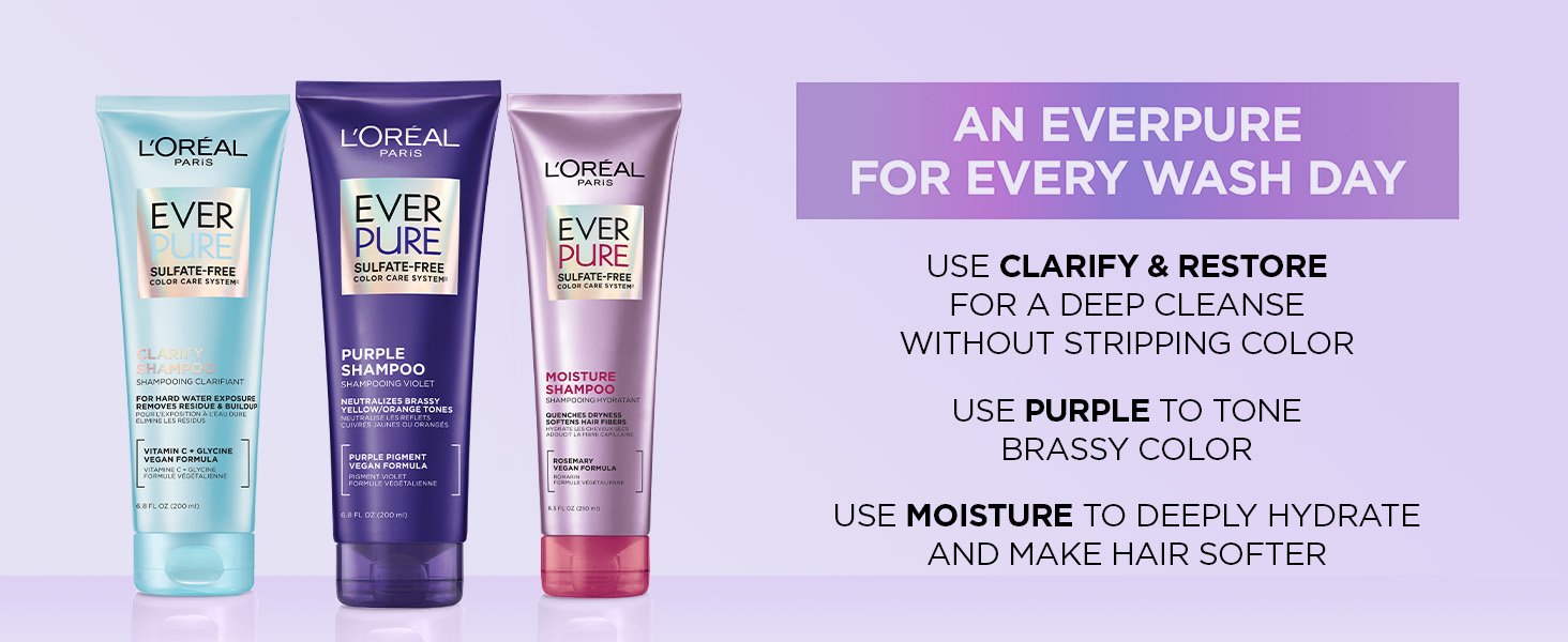 L'Oréal Paris EverPure Sulfate-Free Purple Shampoo and Conditioner, Education Module Content EverPure Routine